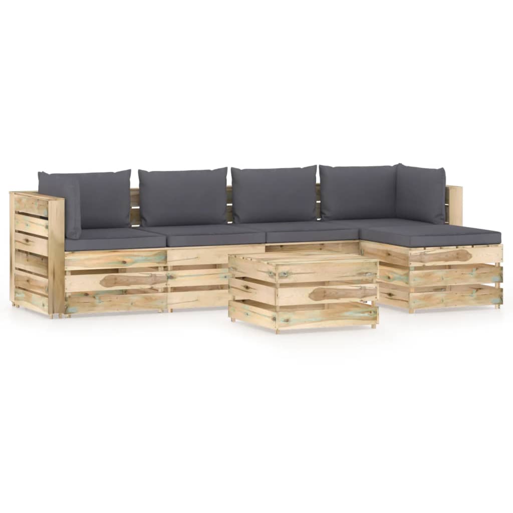 Set mobilier de gradina canapea L cu spatar masuta si perne 6 piese, vidaXL, Lemn de pin verde tratat, Maro/Perne antracit