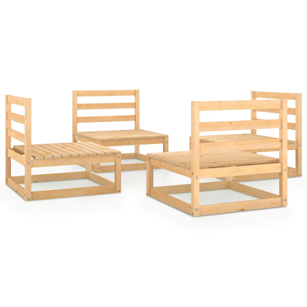 Set mobilier gradina 5 piese canapele mijloc cu masuta/taburet, vidaXL, Lemn masiv de pin, Maro miere