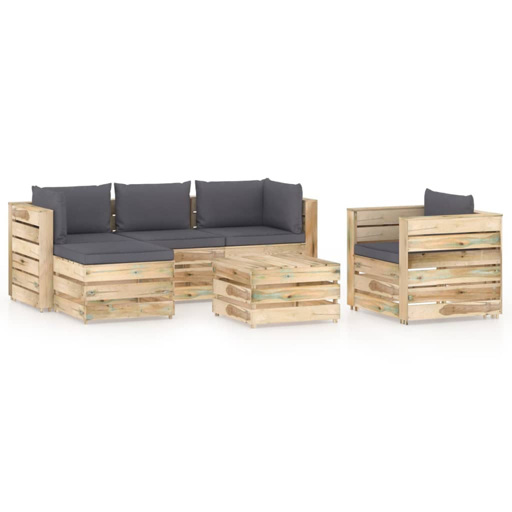Set mobilier gradina canapea fotolii si masuta cu perne 6 piese, vidaXL, Lemn de pin tratat, Maro/Perne antracit