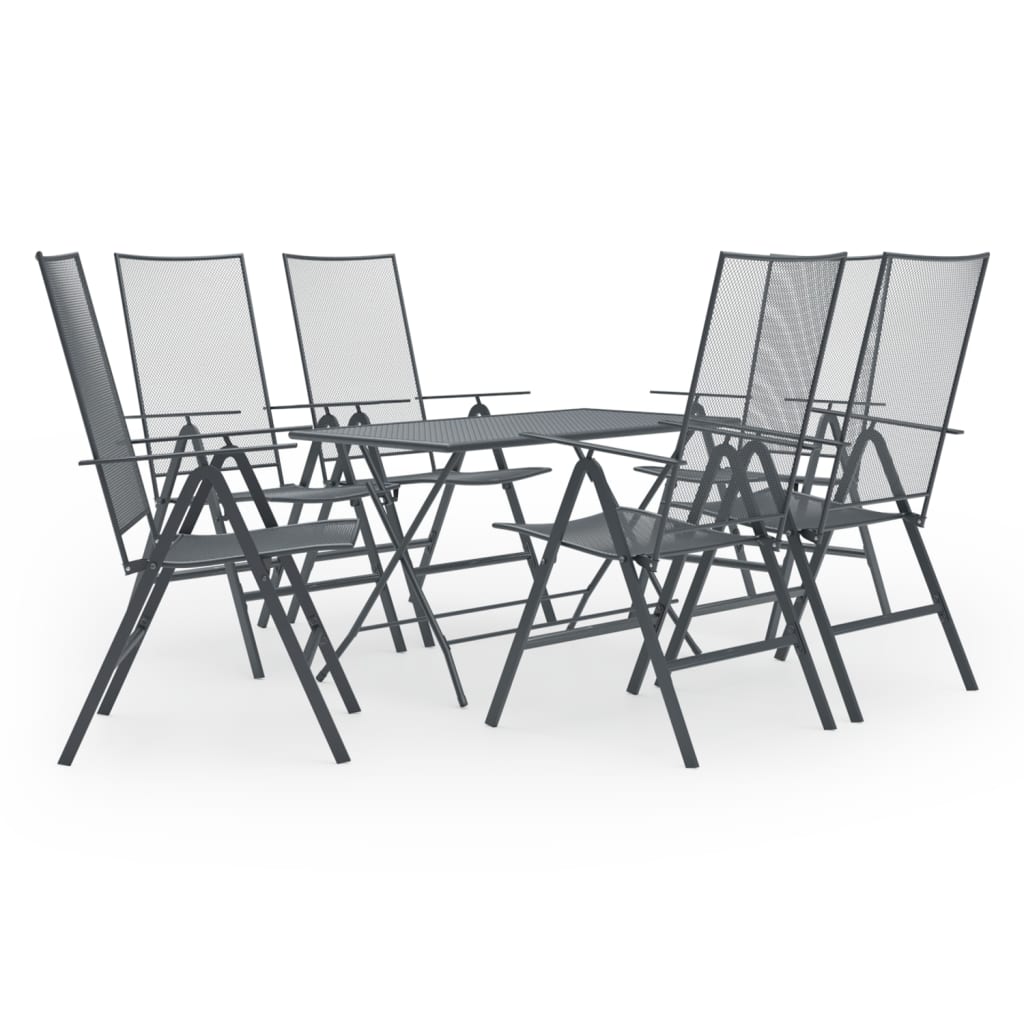 Set mobilier de gradina masa cu scaune spatar inalt 7 piese, vidaXL, Otel, 120 x 60 x 72 cm, Antracit