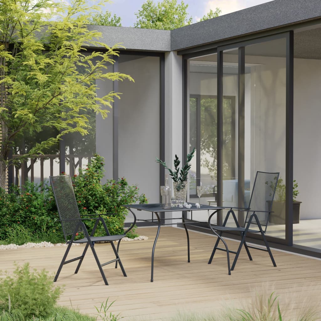 Set mobilier de gradina 3 piese masa cu 2 scaune cu spatar inalt, vidaXL, Otel, 90 x 90 x 72 cm, Antracit