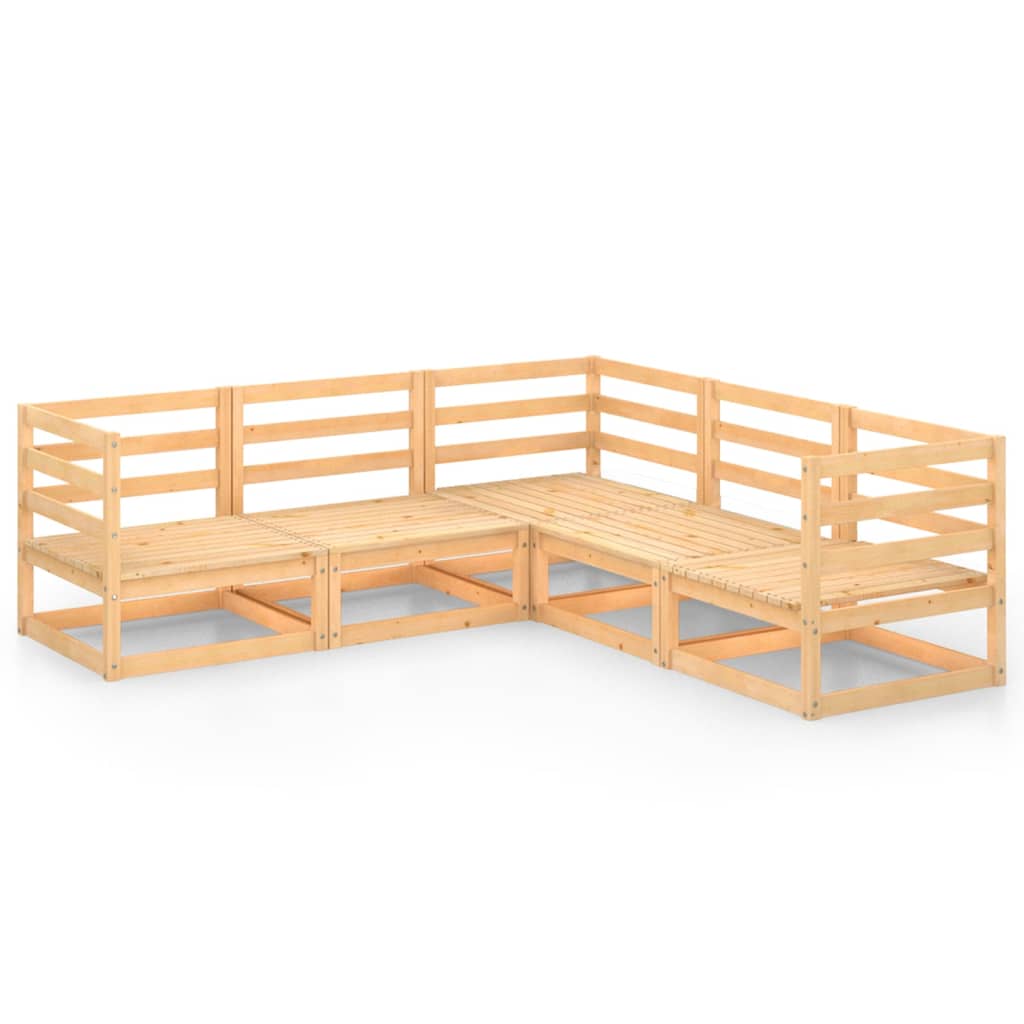 Set mobilier gradina 5 piese canapea in L, vidaXL, Lemn masiv de pin, Maro miere