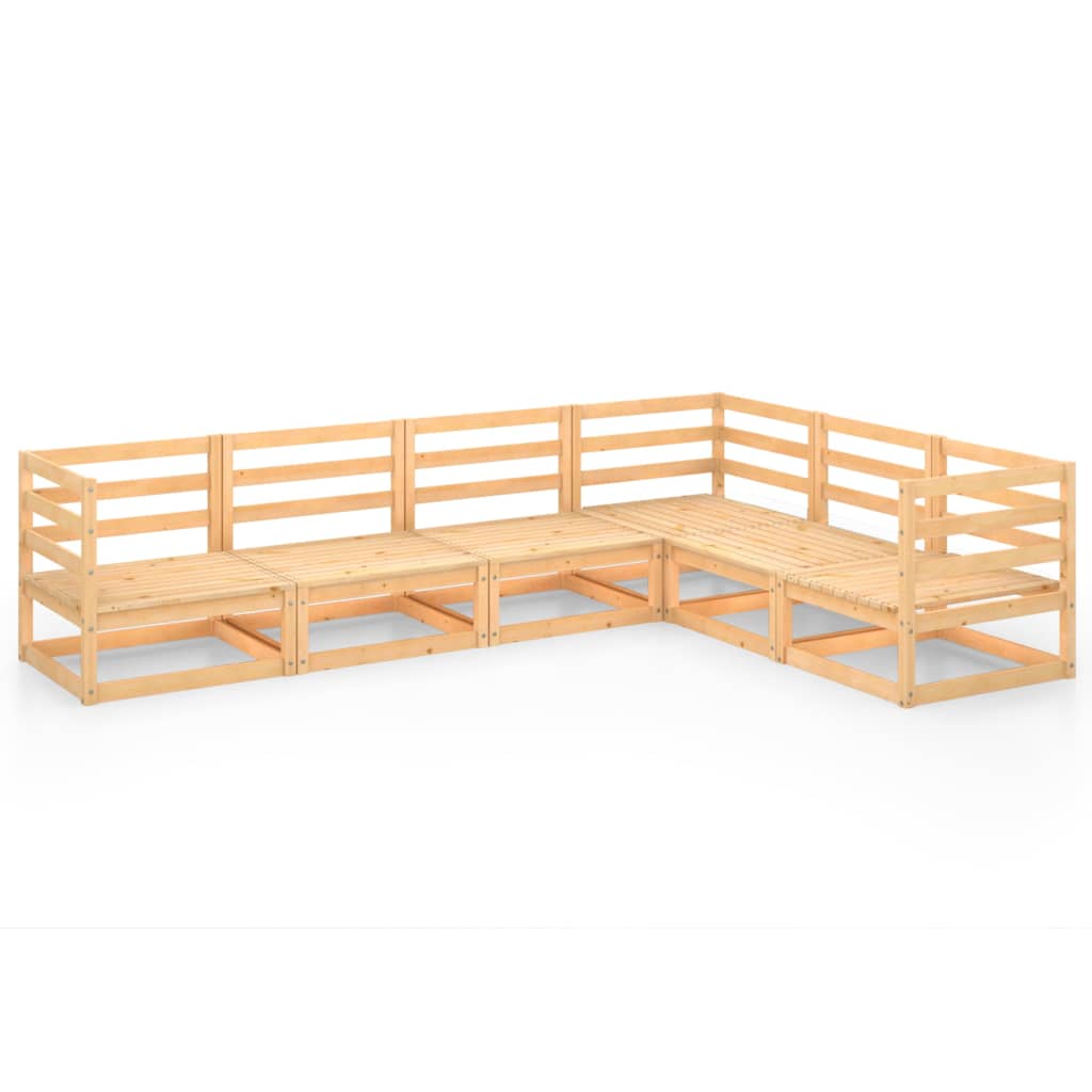 Set mobilier gradina 6 piese canapea in L, vidaXL, Lemn masiv de pin, Maro miere