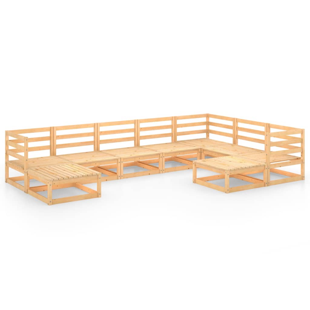 Set mobilier gradina 9 piese canapea in U cu masuta/taburet, vidaXL, Lemn masiv de pin, Maro miere