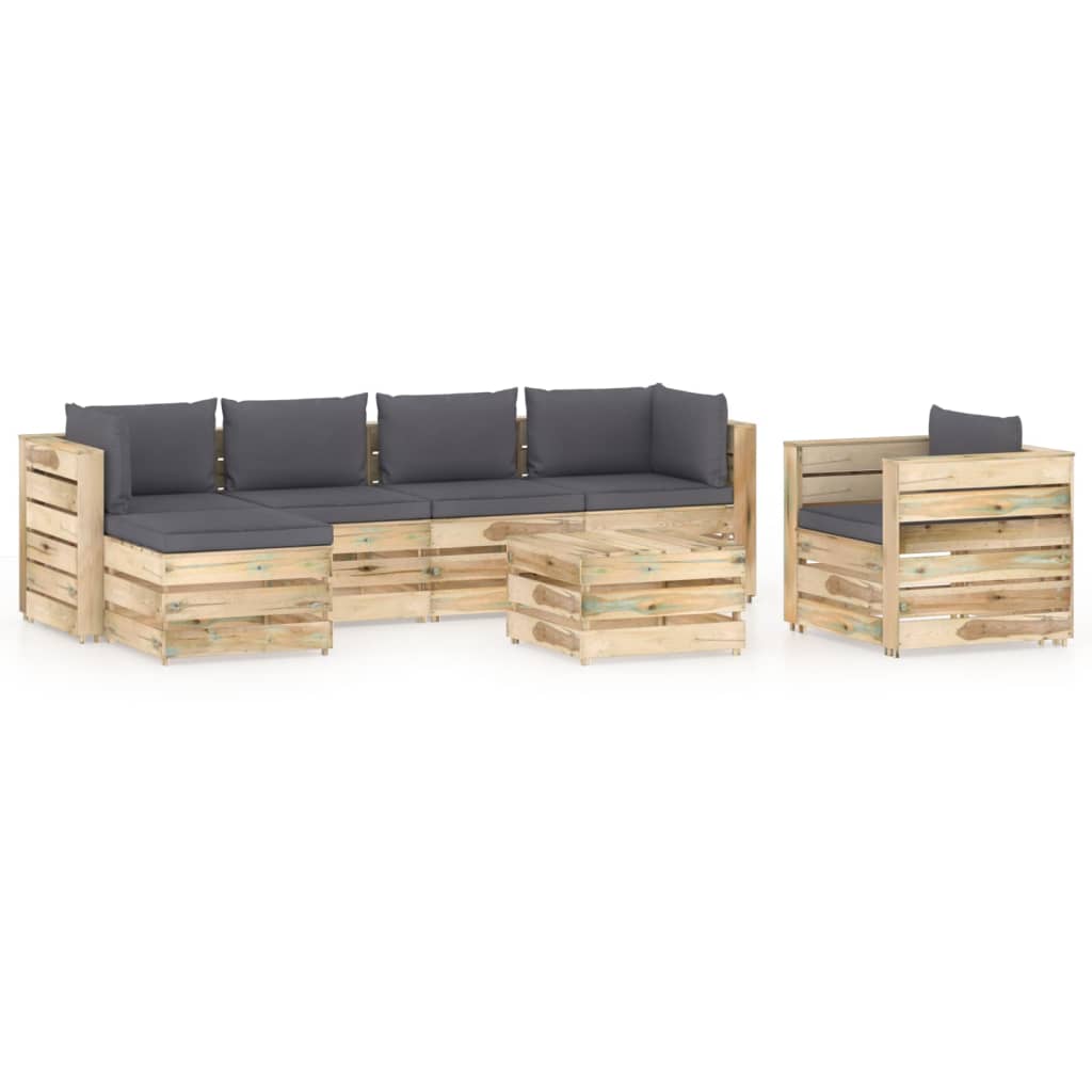 Set mobilier gradina canapea L fotoliu si masuta cu perne 6 piese, vidaXL, Lemn de pin tratat, Maro/Perne antracit