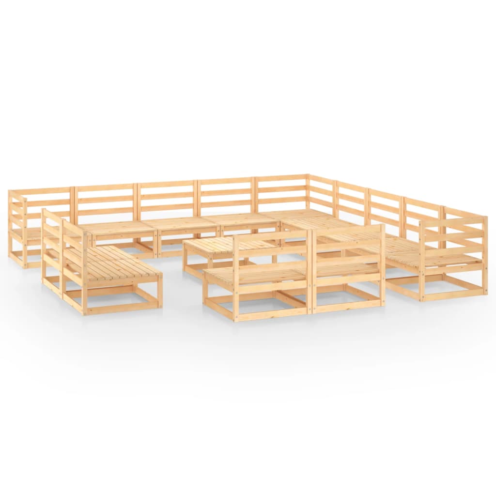 Set mobilier gradina 14 piese 3 canapele cu masuta-taburet, vidaXL, Lemn masiv pin, Maro miere