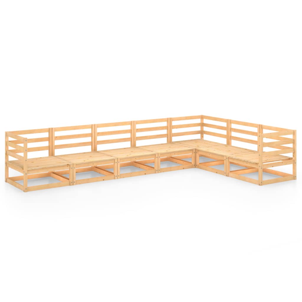 Set mobilier gradina 7 piese canapea in L, vidaXL, Lemn masiv de pin, Maro miere