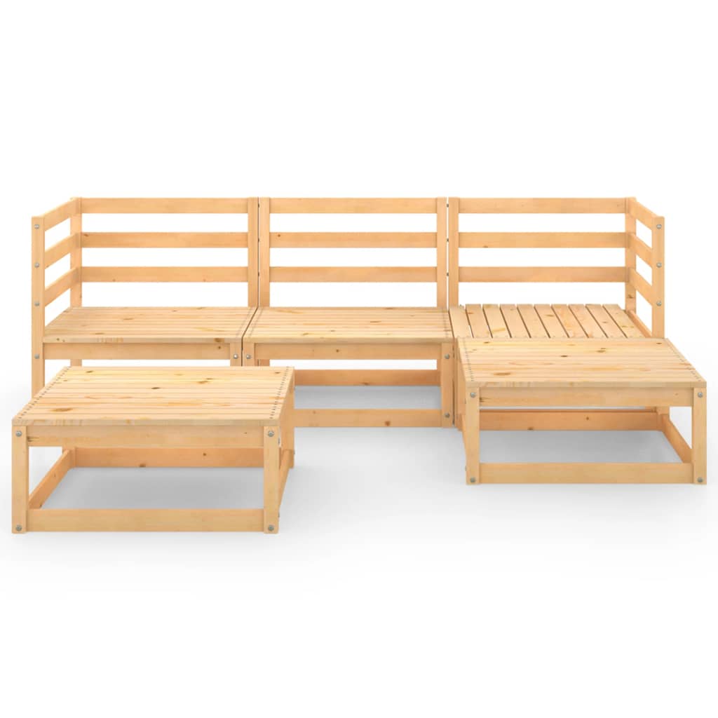 Set mobilier gradina 5 piese canapea cu masuta-taburet, vidaXL, Lemn masiv de pin, Maro miere