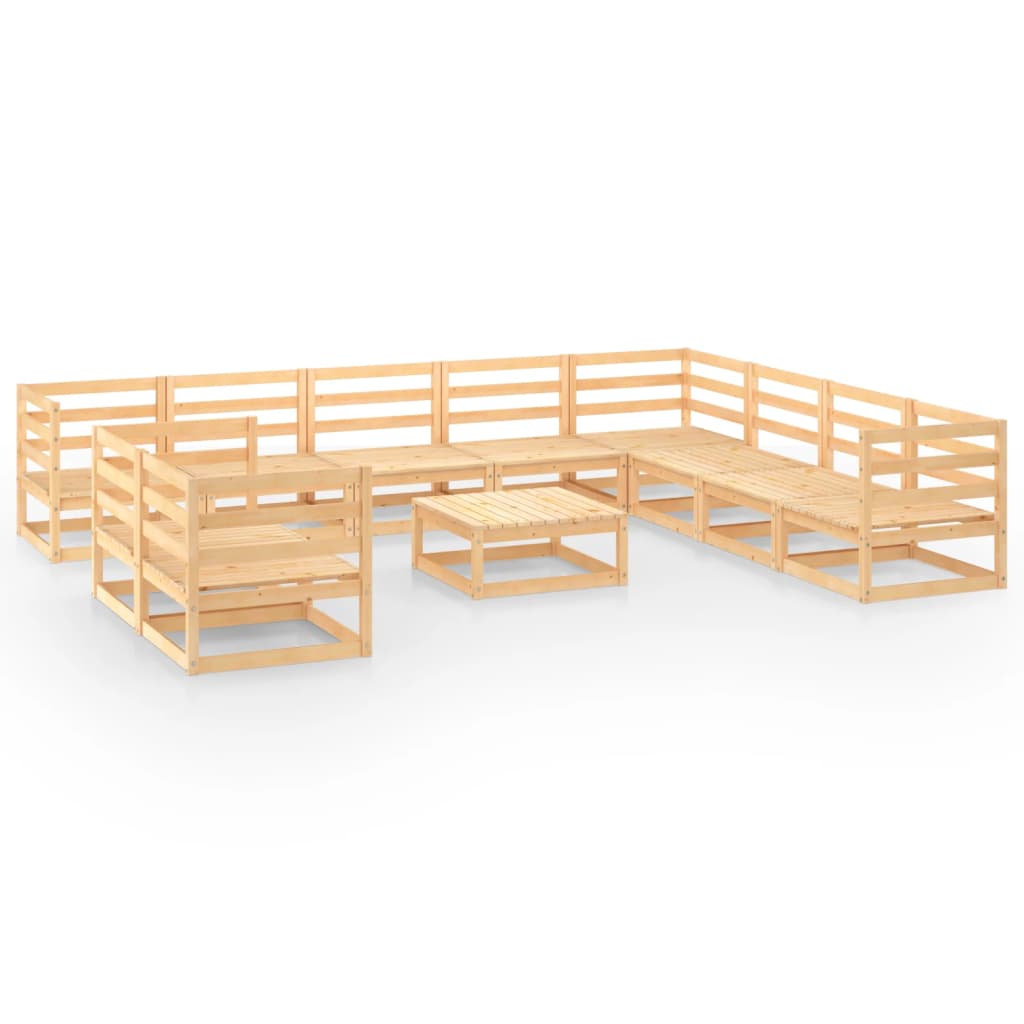 Set mobilier gradina 11 piese 2 canapele cu masuta taburet, vidaXL, Lemn masiv pin, Maro miere
