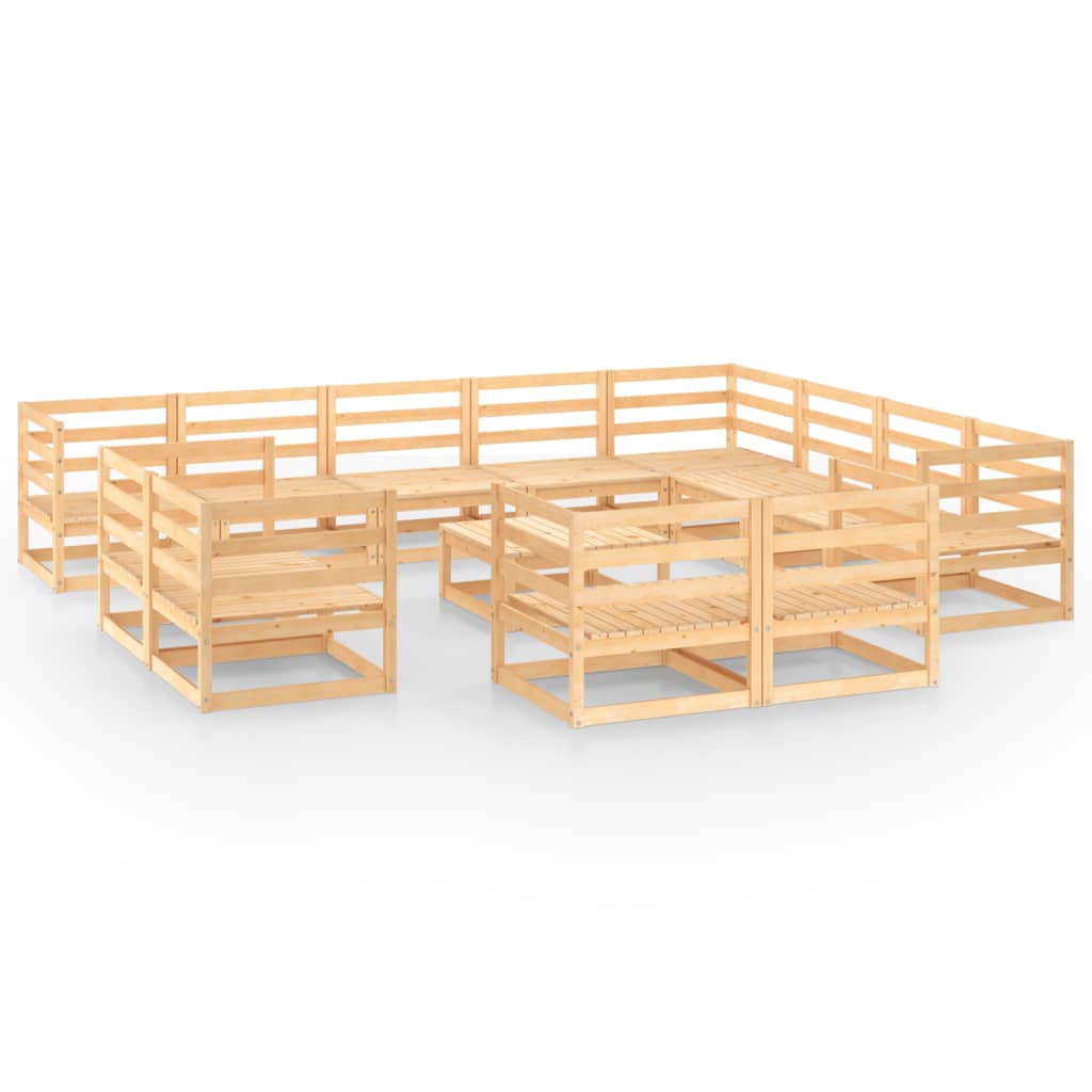 Set mobilier gradina 13 piese 3 canapele cu masuta taburet, vidaXL, Lemn masiv pin, Maro miere