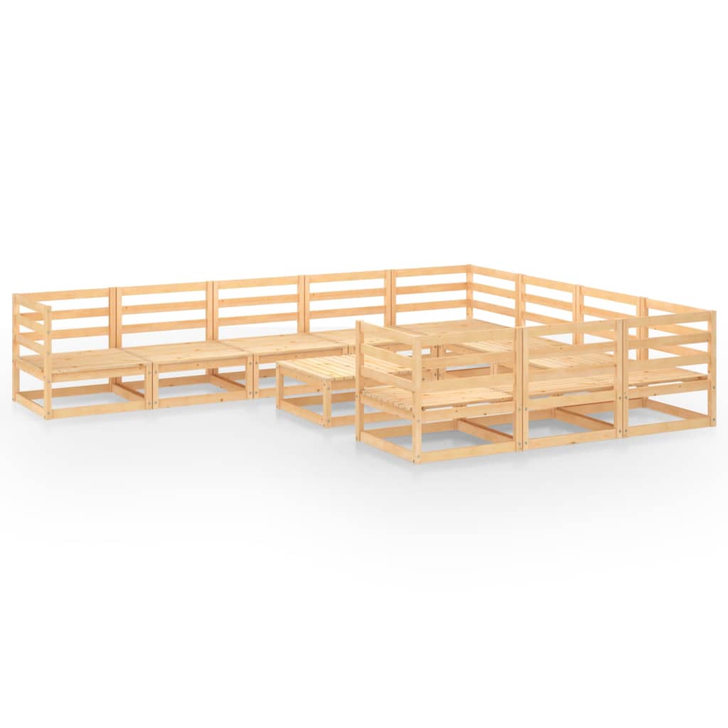 Set mobilier gradina 11 piese canapea in U cu taburet-masuta, vidaXL, Lemn masiv de pin, Maro miere