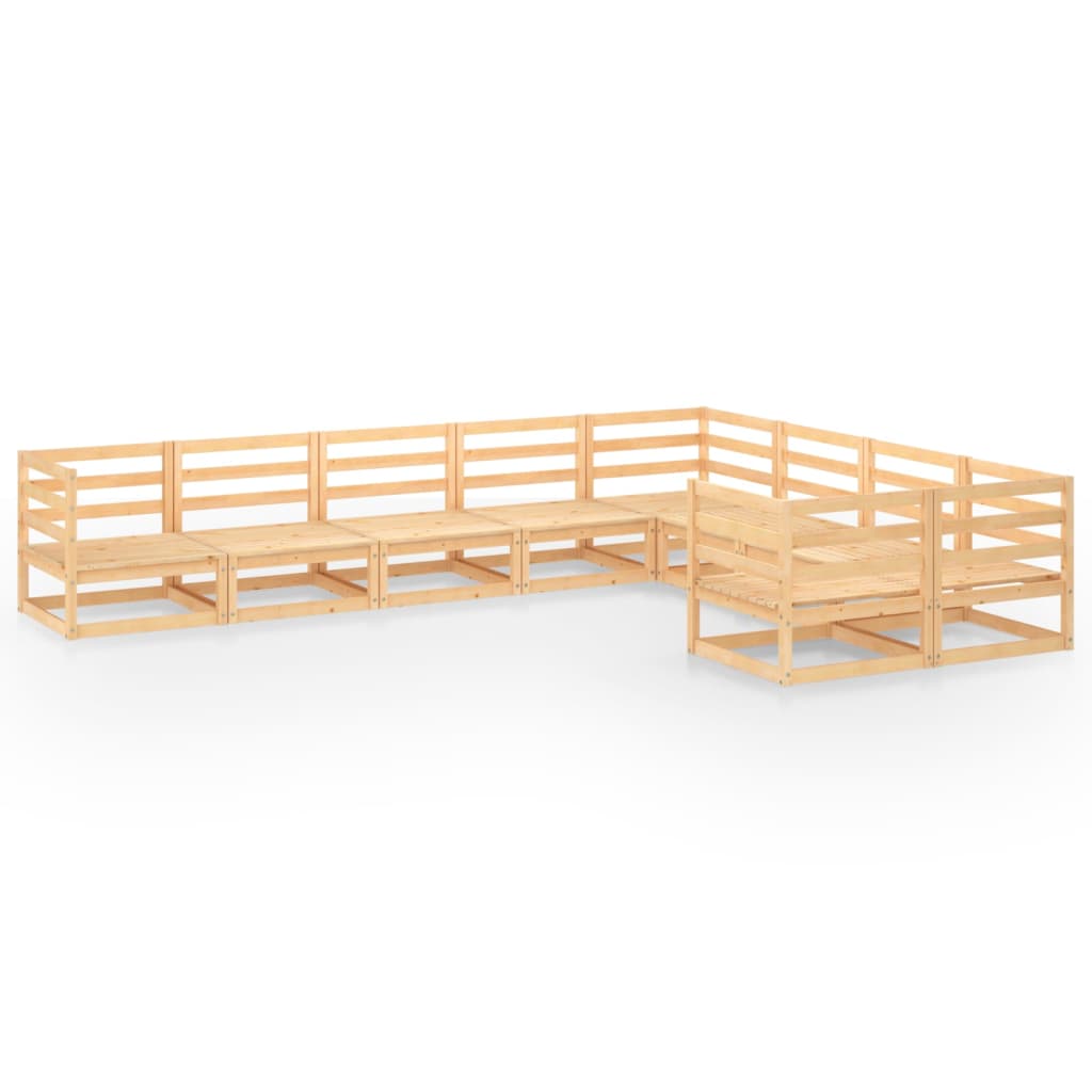 Set mobilier gradina 9 piese canapea in U cu taburet-masuta, vidaXL, Lemn masiv de pin, Maro miere