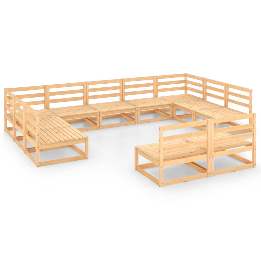 Set mobilier gradina 11 piese canapea U si canapea 2 locuri cu masa cafea, vidaXL, Lemn masiv de pin, Maro miere
