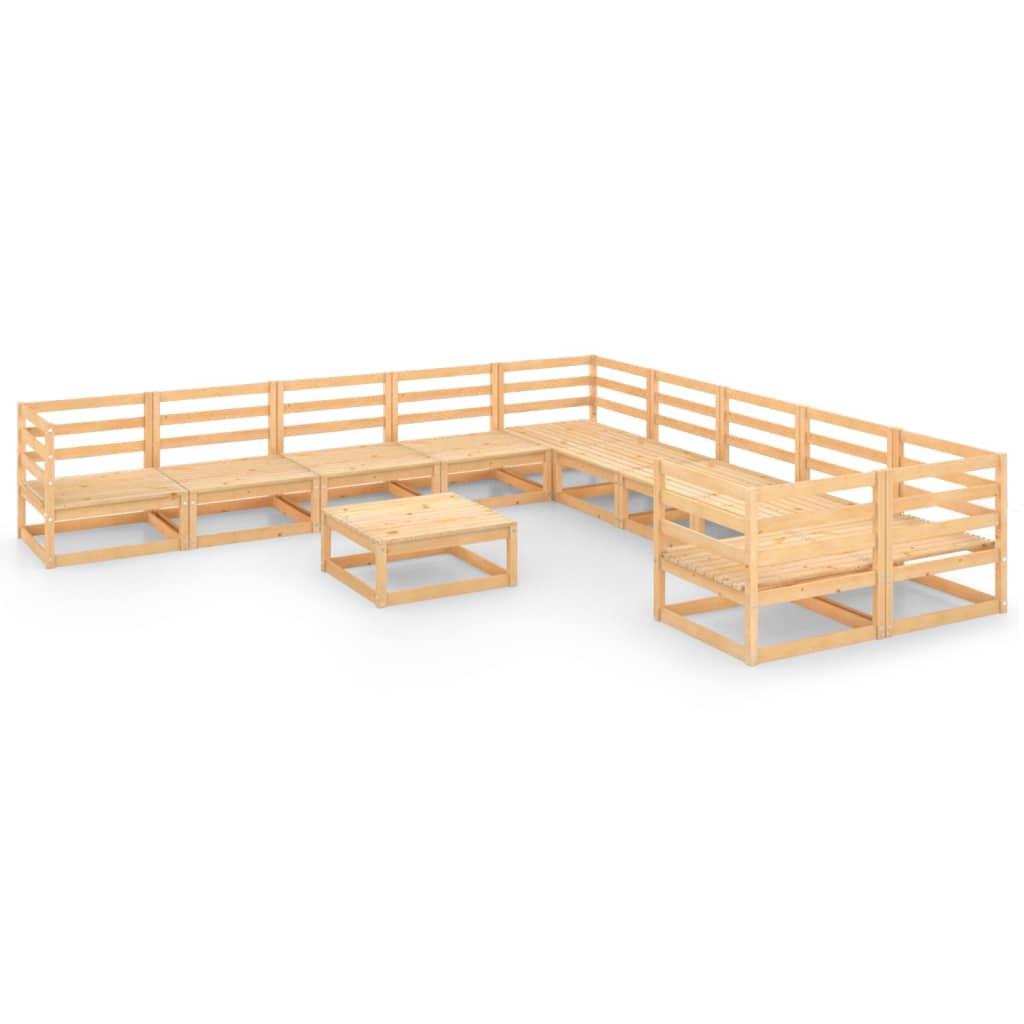Set mobilier gradina 11 piese canapea in L cu taburet-masuta, vidaXL, Lemn masiv de pin, Maro miere
