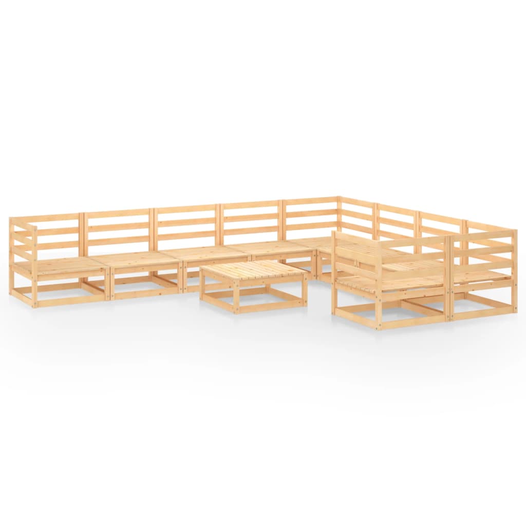 Set mobilier gradina 10 piese canapea in U cu taburet-masuta, vidaXL, Lemn masiv de pin, Maro miere