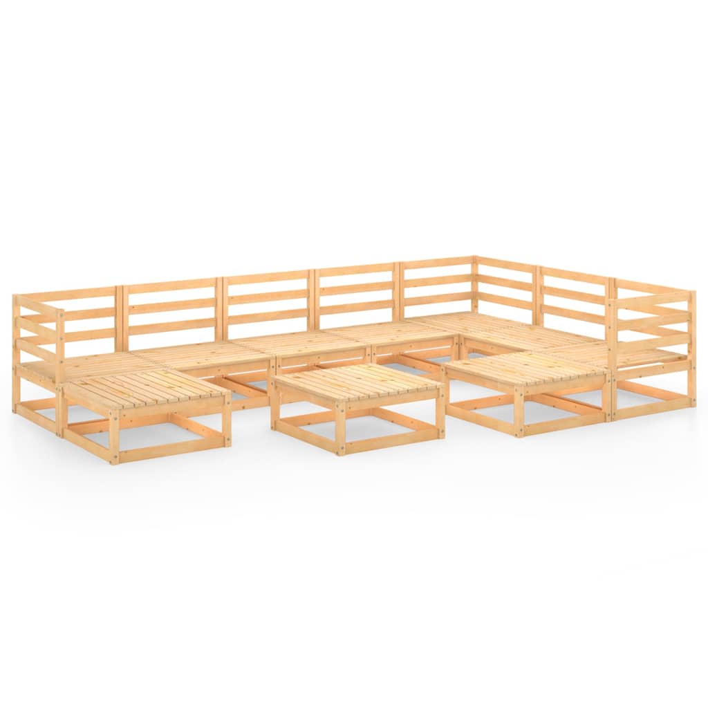 Set mobilier gradina 10 piese canapea in U cu masuta/taburet, vidaXL, Lemn masiv de pin, Maro miere