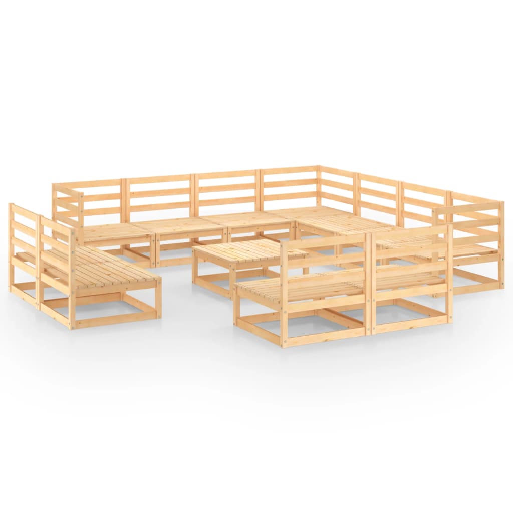 Set mobilier gradina 12 piese 3 canapele cu masuta-taburet, vidaXL, Lemn masiv pin, Maro miere