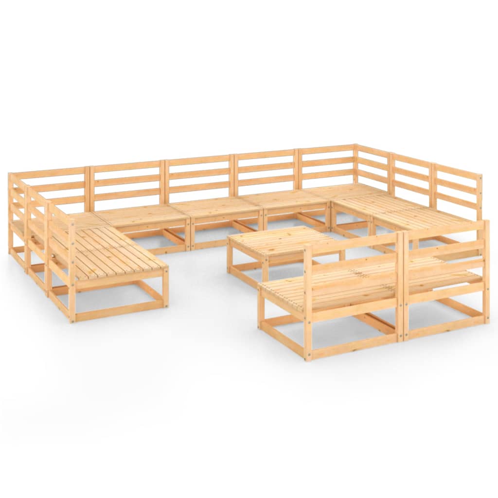 Set mobilier gradina 12 piese canapea U si canapea 2 locuri cu masa cafea, vidaXL, Lemn masiv de pin, Maro miere