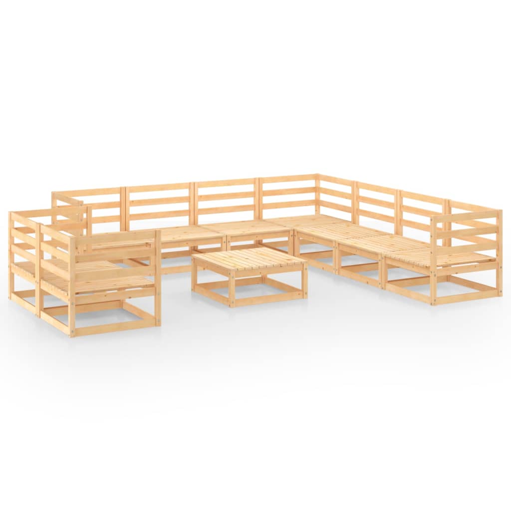 Set mobilier gradina 10 piese 2 canapele cu masuta/taburet, vidaXL, Lemn masiv pin, Maro miere