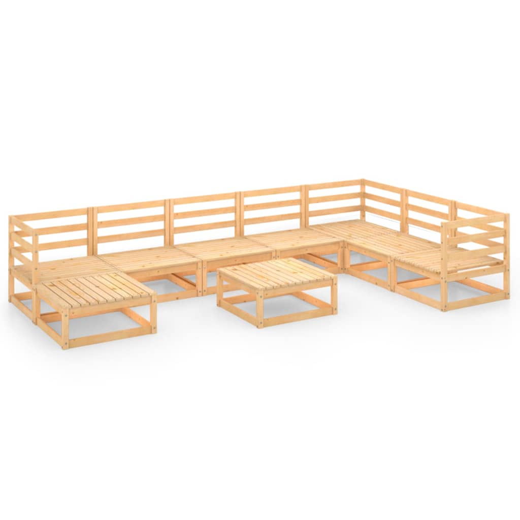 Set mobilier gradina 9 piese canapea U cu masuta-taburet, vidaXL, Lemn masiv de pin, Maro miere
