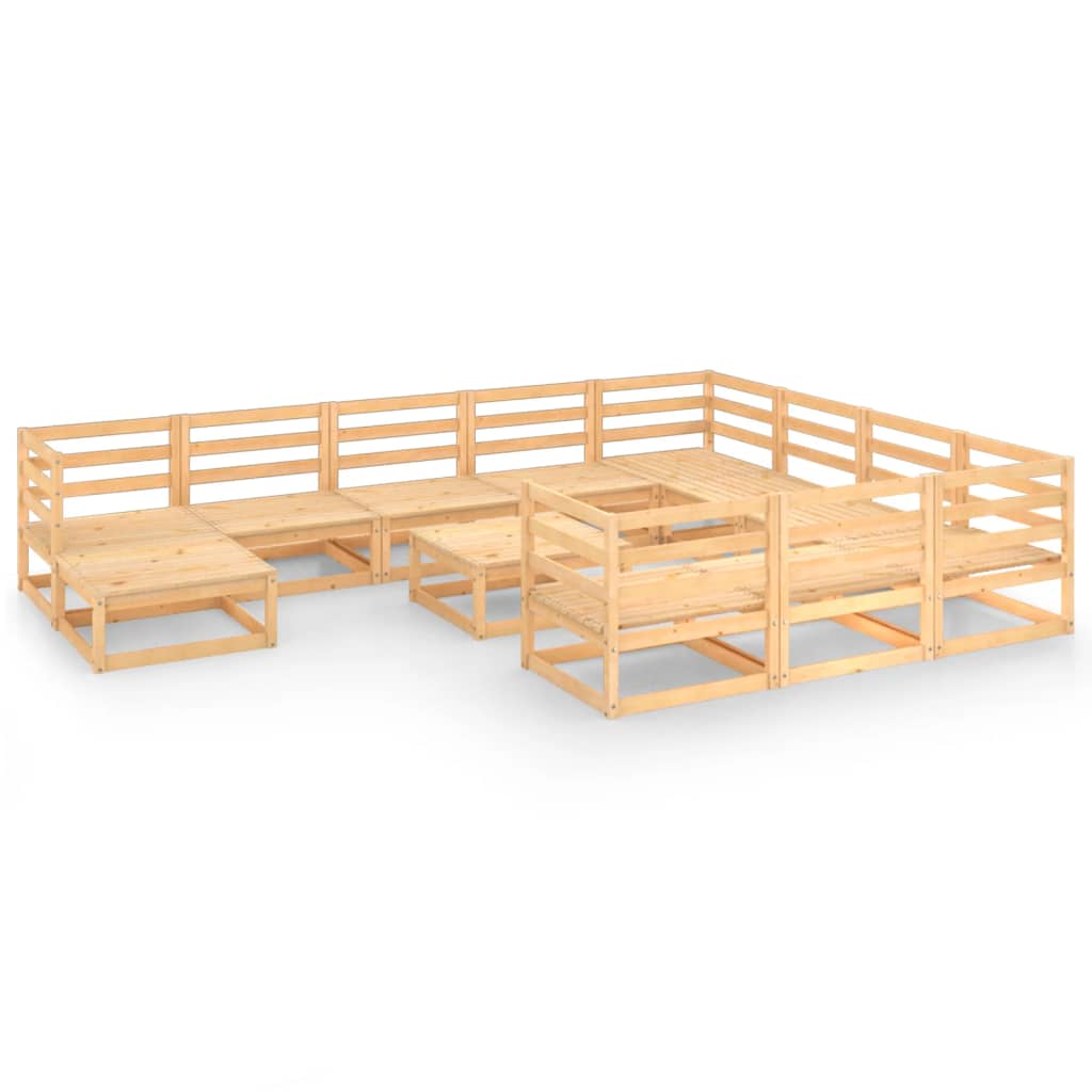Set mobilier gradina 12 piese canapea cu taburet, vidaXL, Lemn masiv de pin, Maro miere