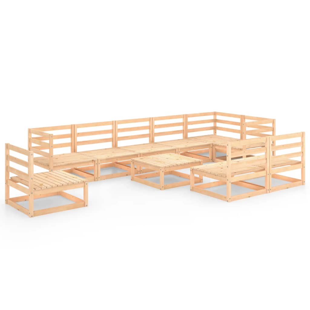 Set mobilier gradina 10 piese canapeele cu fotoliu si masuta/taburet, vidaXL, Lemn masiv de pin, Maro miere