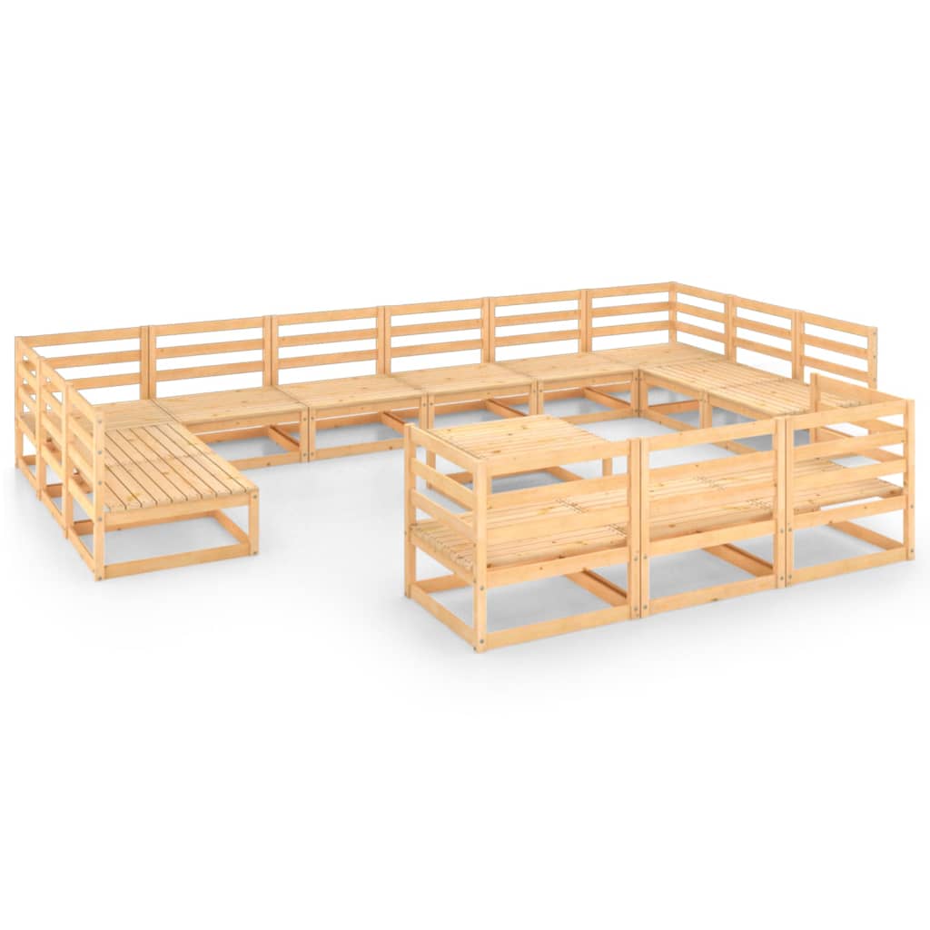 Set mobilier gradina 14 piese canapea U si canapea 3 locuri cu masuta cafea, vidaXL, Lemn masiv de pin, Maro miere