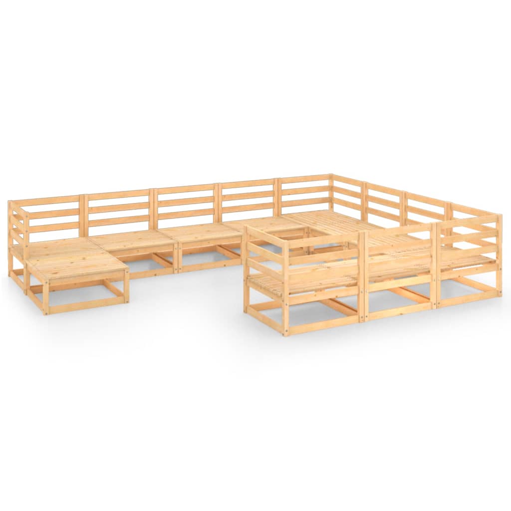 Set mobilier gradina 11 piese canapea U, vidaXL, Lemn masiv de pin, Maro miere