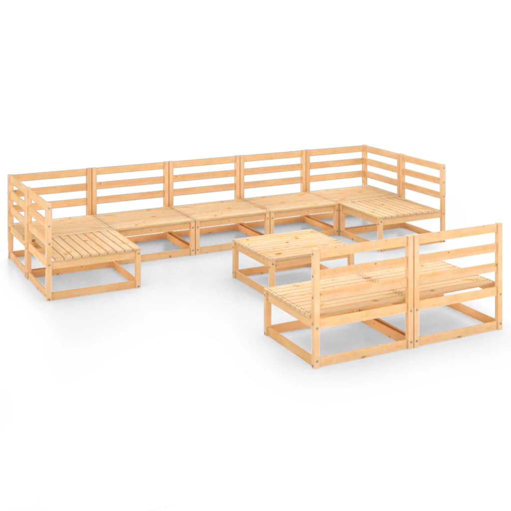 Set mobilier gradina 10 piese canapea U si canapea 2 locuri cu masa cafea, vidaXL, Lemn masiv de pin, Maro miere+