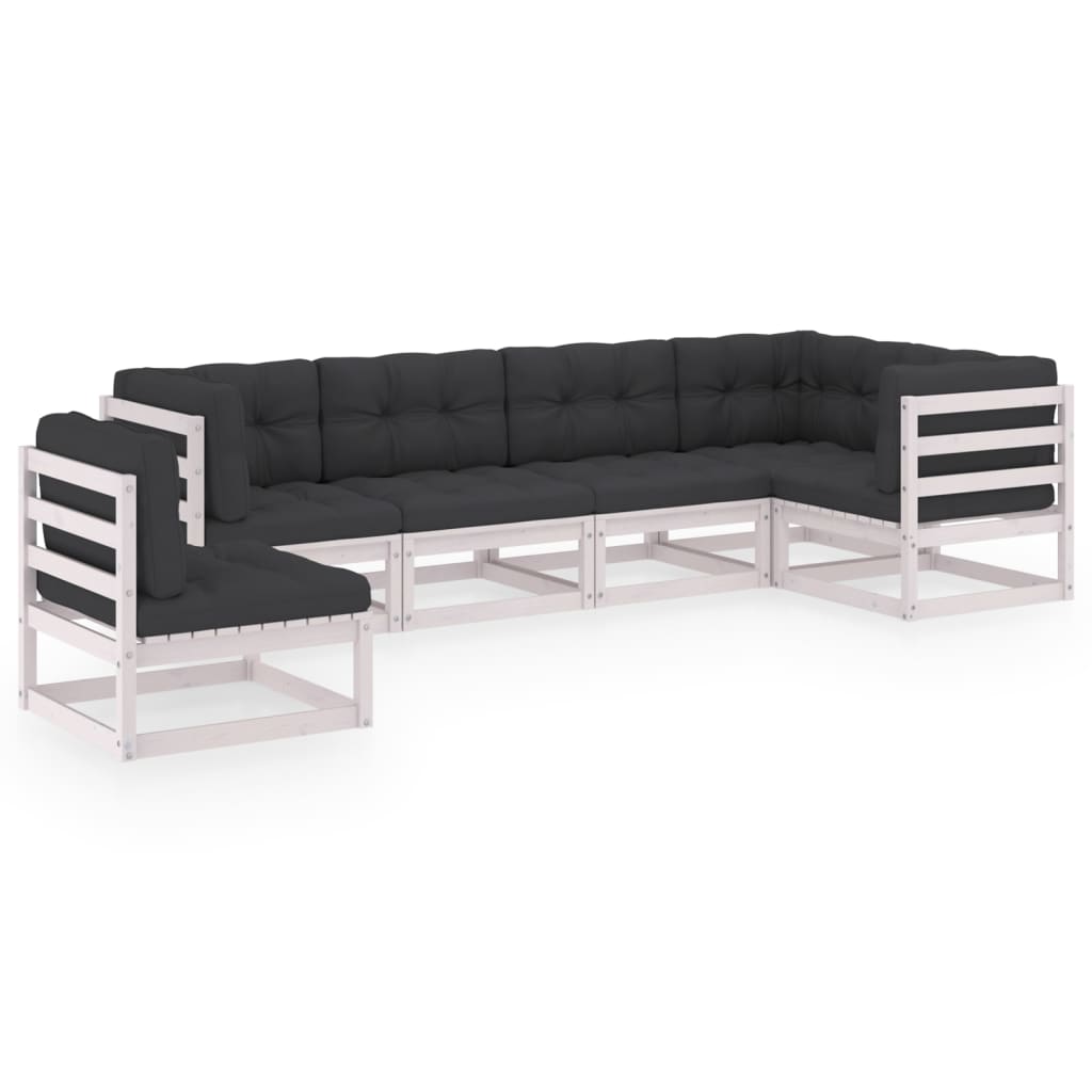 Set mobilier gradina 6 piese canapea in L cu spatar si cu perne, si fotoliu, vidaXL, Lemn masiv de pin, Alb- perne antracit
