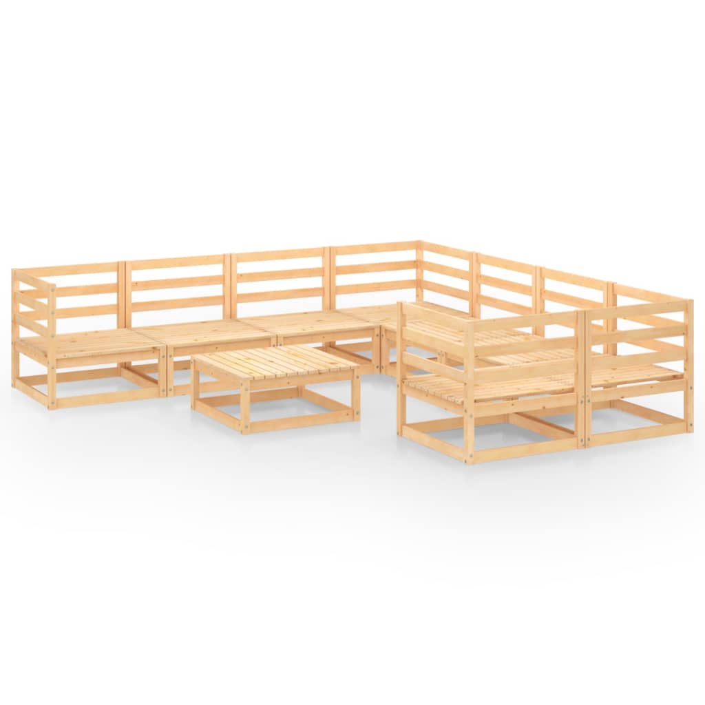 Set mobilier gradina 9 piese canapea in U cu taburet-masuta, vidaXL, Lemn masiv pin, Maro miere