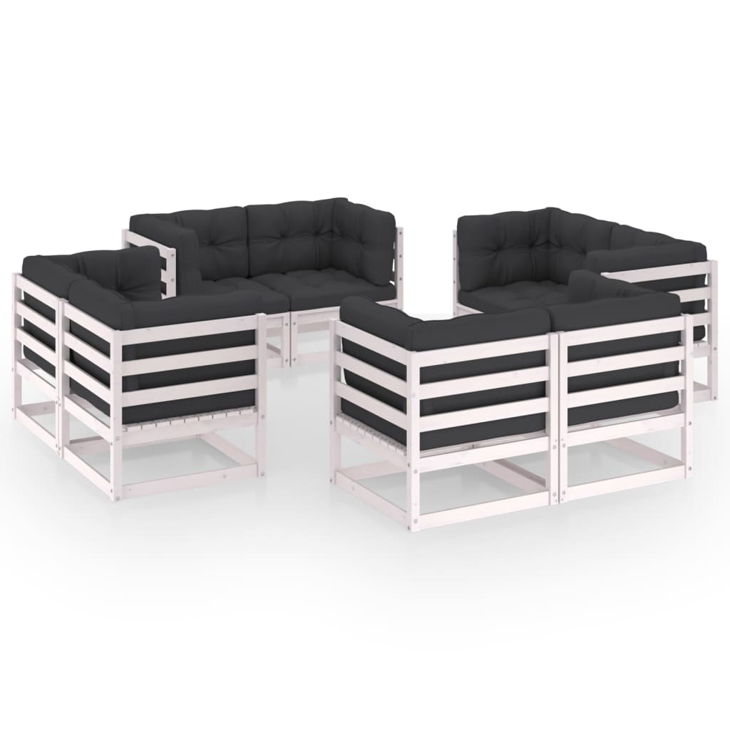 Set mobilier gradina 4 canapele 2 locuri cu perne, vidaXL, Lemn masiv de pin, Alb/Perne antracit
