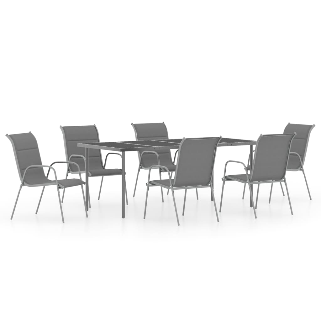 Set mobilier de exterior 7 piese masa cu scaune, vidaXL, Otel-sticla, 150 x 90 x 74 cm, Antracit