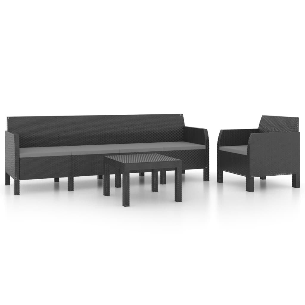 Set mobilier gradina 3 piese canapea cu fotoliu si masuta, vidaXL, Polipropilena, 240 x 65 x 76 cm, Antracit