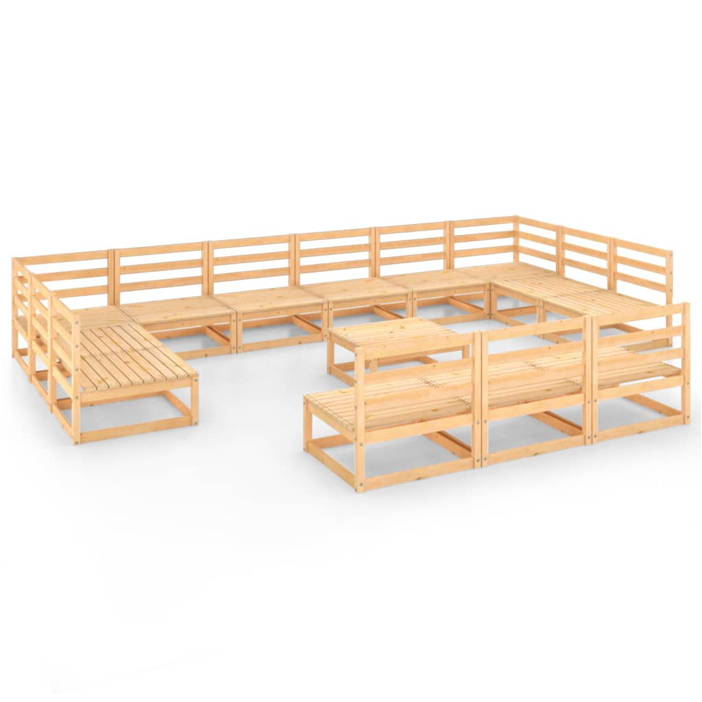 Set mobilier gradina 14 piese canapea U si canapea 3 locuri cu masa cafea, vidaXL, Lemn masiv de pin, Maro miere