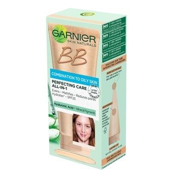 Crema BB multifunctionala de zi Garnier pentru ten mixt si gras, nuanta deschisa, 50 ml Crema BB multifunctionala de zi Garnier pentru ten mixt si gras, nuanta deschisa, 50 ml