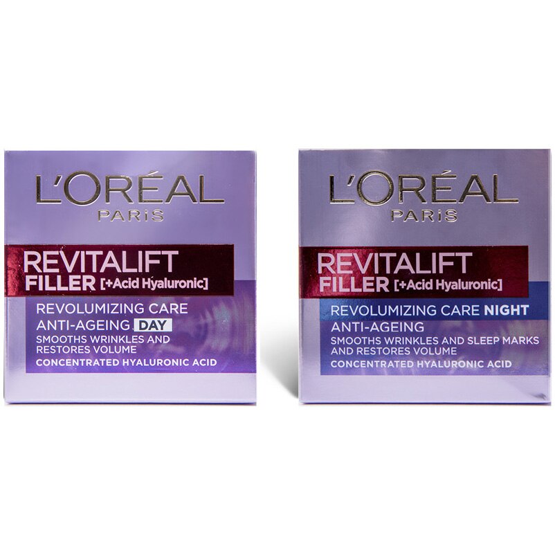 Set cadou L'Oreal Paris Revitalift Filler: Crema de zi anitirid, 50 ml + Crema de noapte antirid, 50 ml
