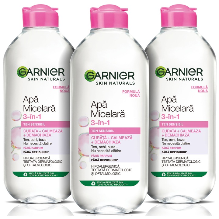 Комплект: Garnier Skin Naturals Мицеларна вода за чувствителна кожа, 400 мл x 3 броя