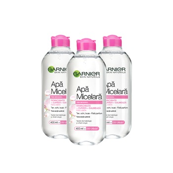 Pachet Promo: Garnier Skin Naturals Apa micelara pentru tenul sensibil, 400 ml x 3 bucati Pachet Promo: Garnier Skin Naturals Apa micelara pentru tenul sensibil, 400 ml x 3 bucati