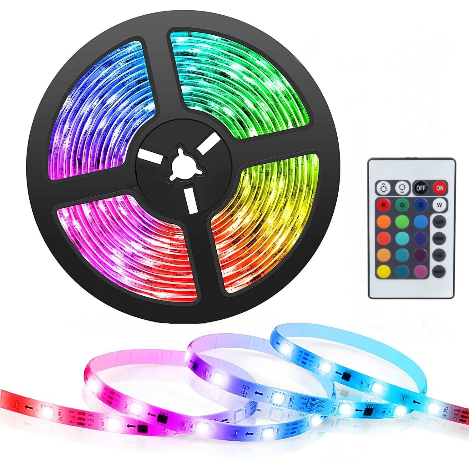 Banda Led Multicolora RGB ®Deliny, Telecomanda 24 taste cu IR , Transformator 2A , 300 LED-uri , Lungime 5m