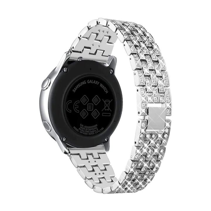 Samsung Galaxy Watch 4 40 mm Sikai ezüst színű “strasszkő” díszítésű láncszemes “rozsdamentes acél” szíj