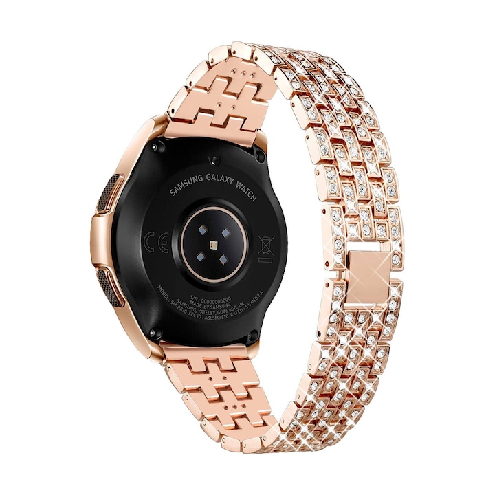 Samsung Galaxy Watch Active Sikai rózsaarany színű “strasszkő” díszítésű láncszemes “rozsdamentes acél” szíj