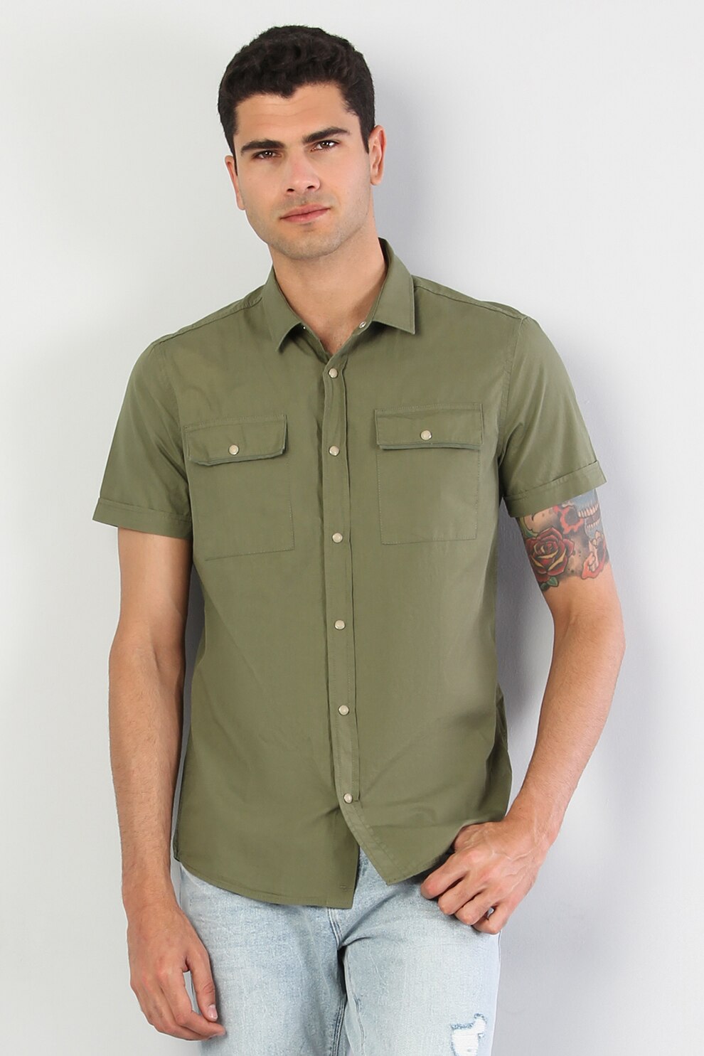 COLIN'S, Camasa regular fit cu buzunare cu clapa pe piept, Verde sparanghel
