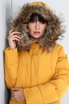 COLIN'S, Geaca regular fit cu garnitura din blana sintetica, Galben mustar, S COLIN'S, Geaca regular fit cu garnitura din blana sintetica, Galben mustar, S