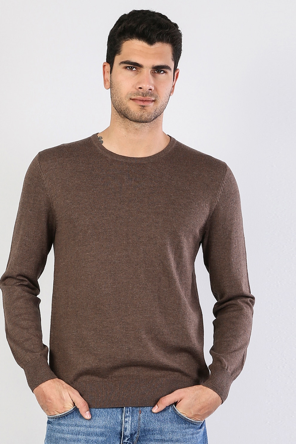 COLIN'S, Pulover regular fit din amestec de lana, maro melange