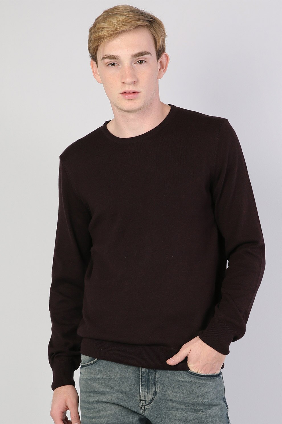 COLIN'S, Pulover regular fit din amestec de lana, Maro inchis