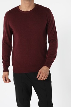 COLIN'S, Pulover tricotat fin cu decolteu la baza gatului, Visiniu COLIN'S, Pulover tricotat fin cu decolteu la baza gatului, Visiniu