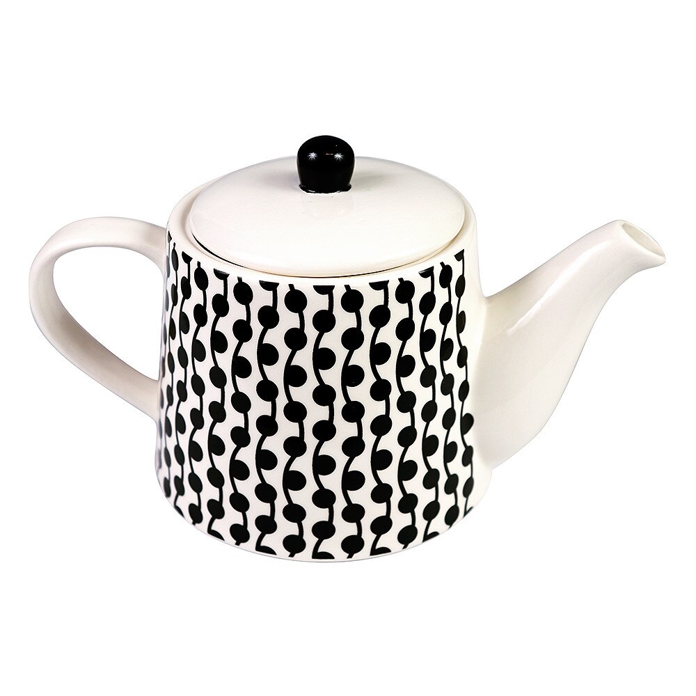 Ceainic - Greta, Black and White, Alb, Portelan, 650 ml