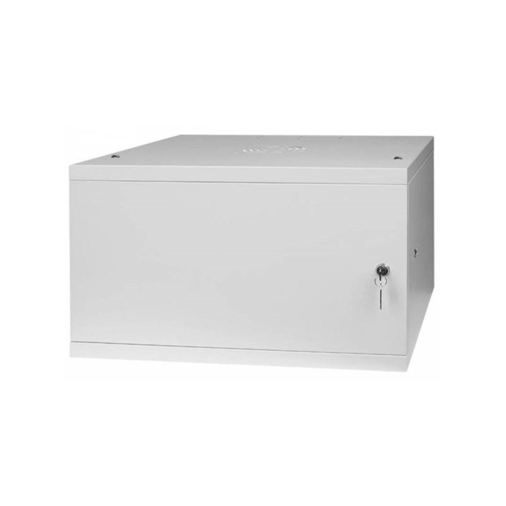 Stalflex rc19-6u-450mg 19" 6u 450 mm mély lapra szerelt szürke fém ajtós fali rack szekrény