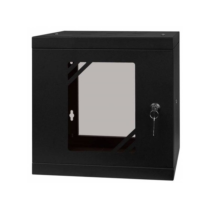 Stalflex rc10-6u-300gb 10" 6u 300 mm mély lapra szerelt fekete üveg ajtós fali rack szekrény